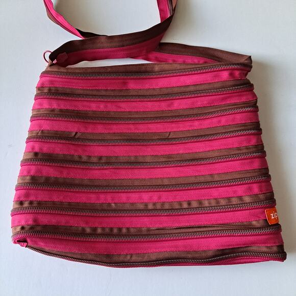 ZIPIT The Original Zipper Zip-Around Large Shoulder Bag Pink Brown - Picture 8 of 13